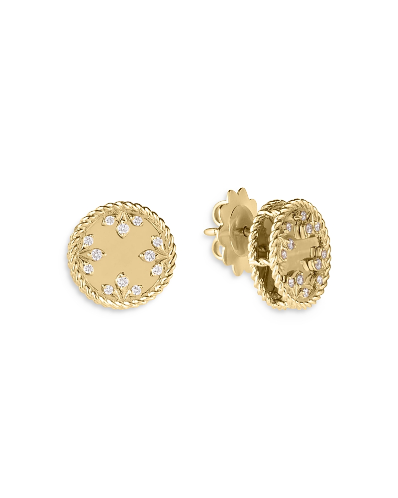Roberto Coin 18k Yellow Gold Venetian Princess Medallion Diamond Stud Earrings In Gold