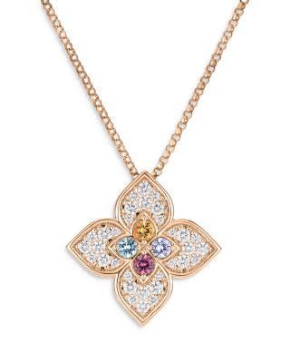 Roberto Coin - 18K Rose Gold Venetian Princess Carnival Multi Gemstone & Diamond Flower Pendant Necklace, 16-17"