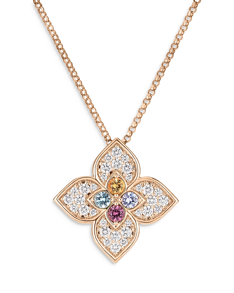 Roberto Coin 18K Rose Gold Venetian Princess Carnival Multi Gemstone & Diamond Flower Pendant Necklace, 16