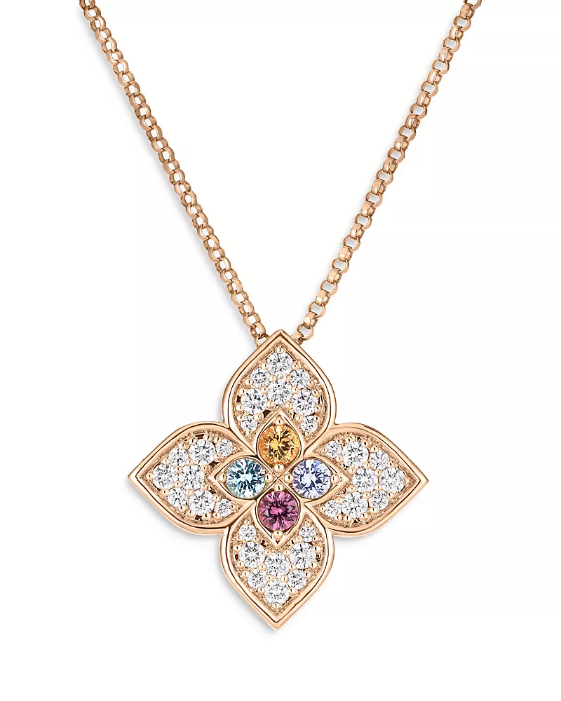 Roberto Coin 18K Rose Gold Venetian Princess Carnival Multi Gemstone & Diamond Flower Pendant Necklace, 16