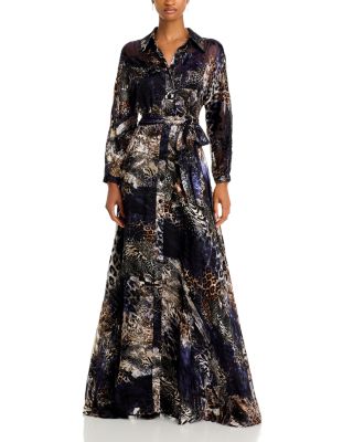 Teri Jon by Rickie Freeman - Printed Maxi Shirt Dress