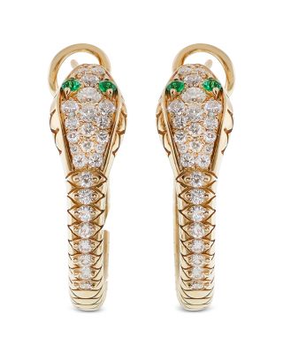18K Yellow Gold Serpent Diamond & Emerald Snake Hoop Earrings - Exclusive, Italy Campaign