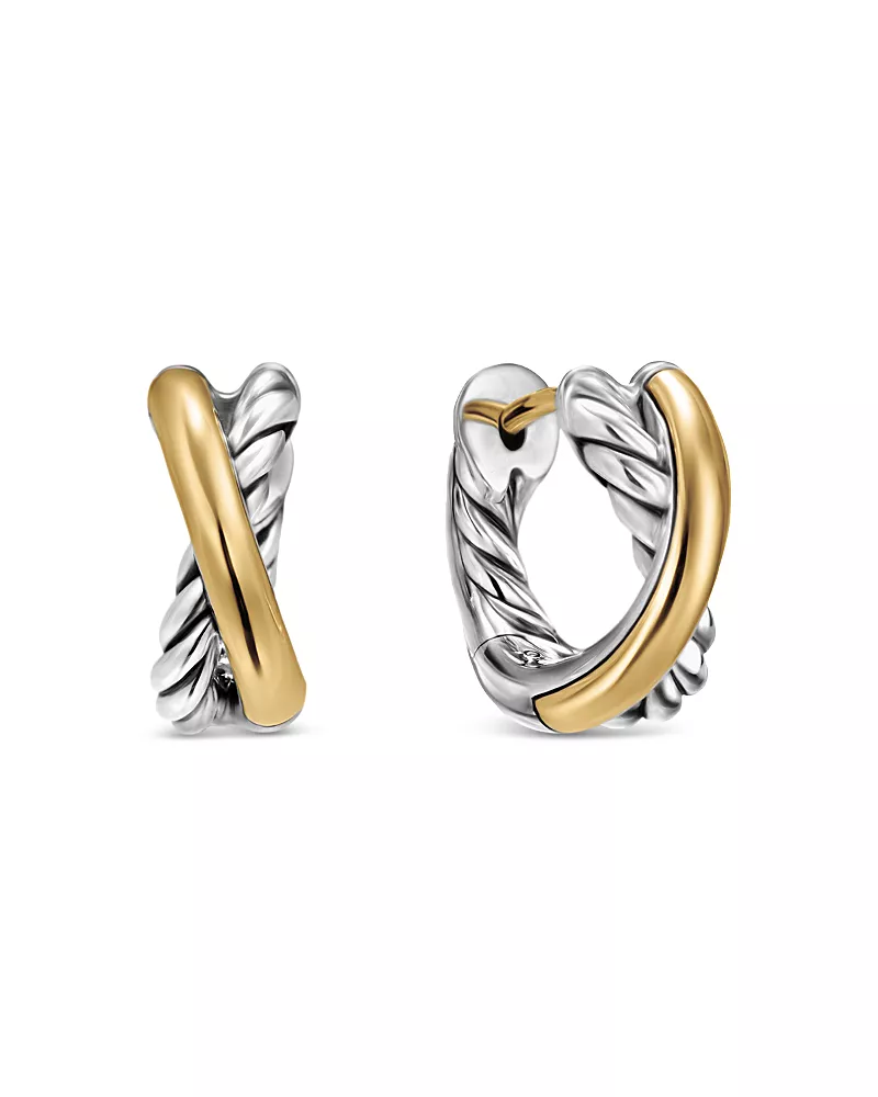 David Yurman Crossover Huggie Hoop Earrings in Sterling Silver with 18K Yellow Gold, 12.4mm