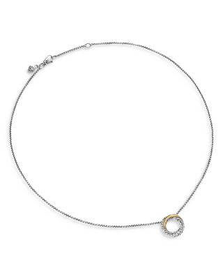 Crossover Pendant Necklace in Sterling Silver with 18K Yellow Gold and Diamonds, 14.5mm