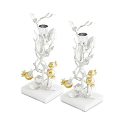 Pomegranate Silver and Gold Tone Candleholders, Set of 2