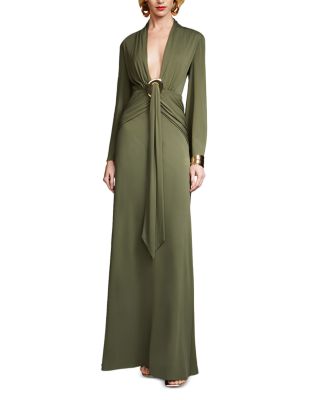 HALSTON - Ahano Draped Plunge Neck Jersey Gown