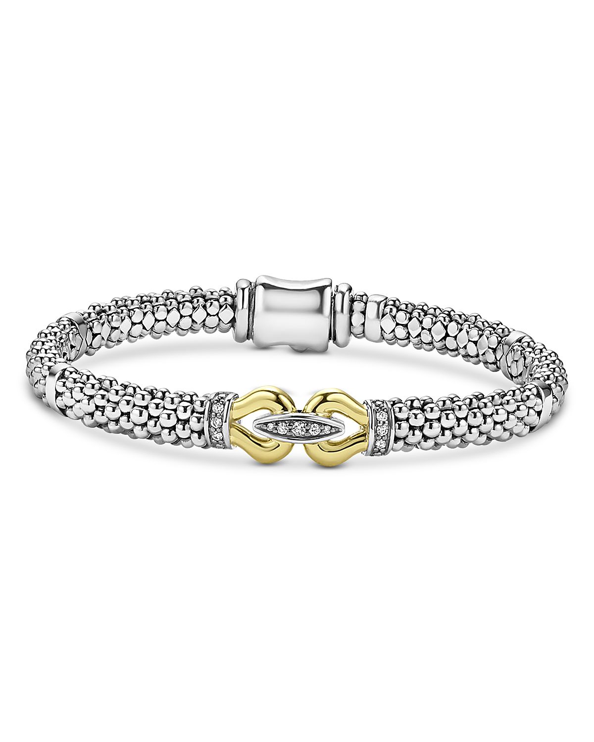 Lagos 18K Yellow Gold & Sterling Silver Signature Caviar Diamond Buckle Link Bracelet
