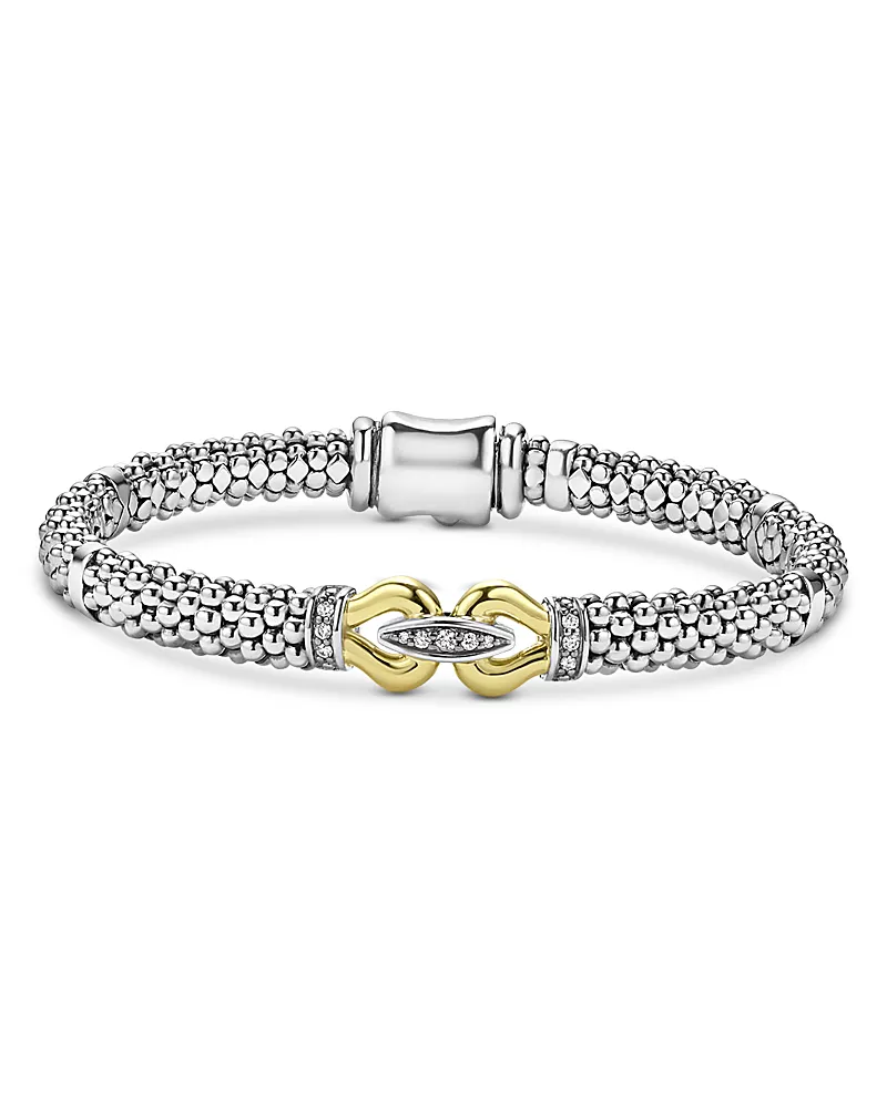 Lagos 18K Yellow Gold & Sterling Silver Signature Caviar Diamond Buckle Link Bracelet
