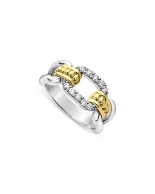 LAGOS - 18K Yellow Gold & Sterling Silver Signature Caviar Diamond Link Statement Ring