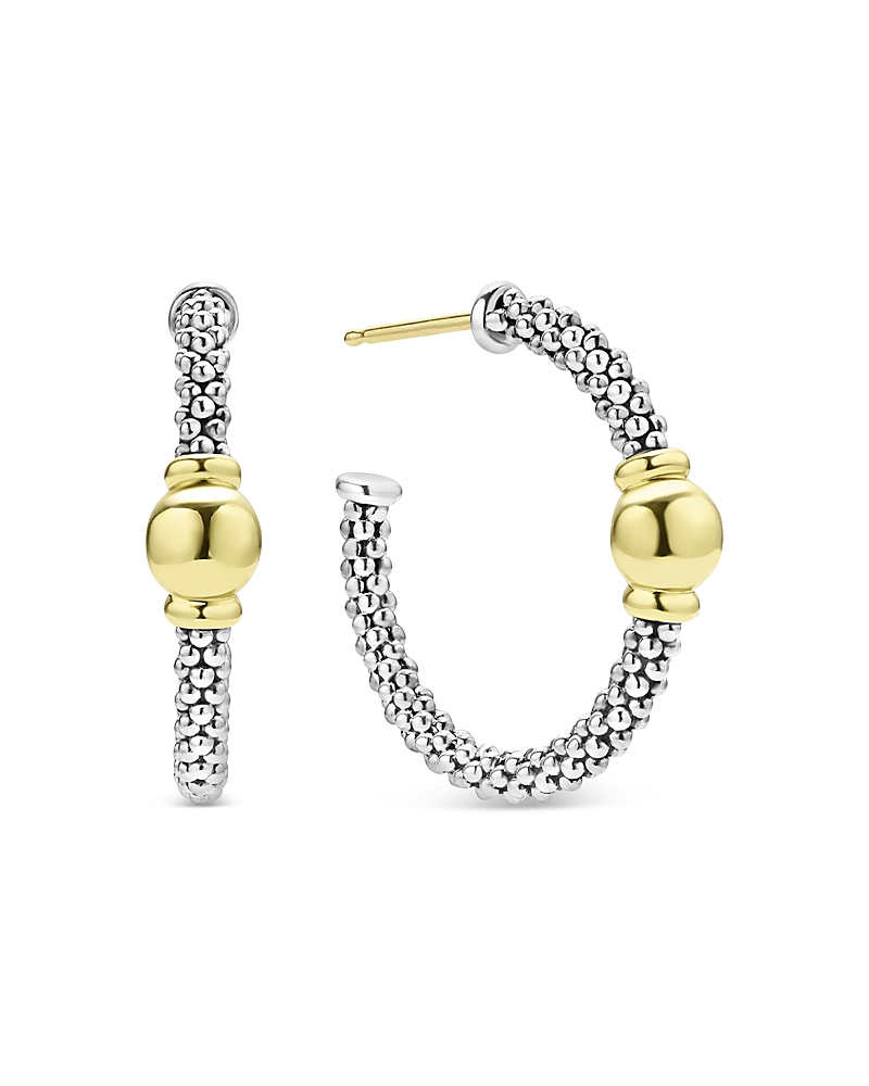 Lagos Signature Caviar Bead Station Hoop Earrings In Silver/gold