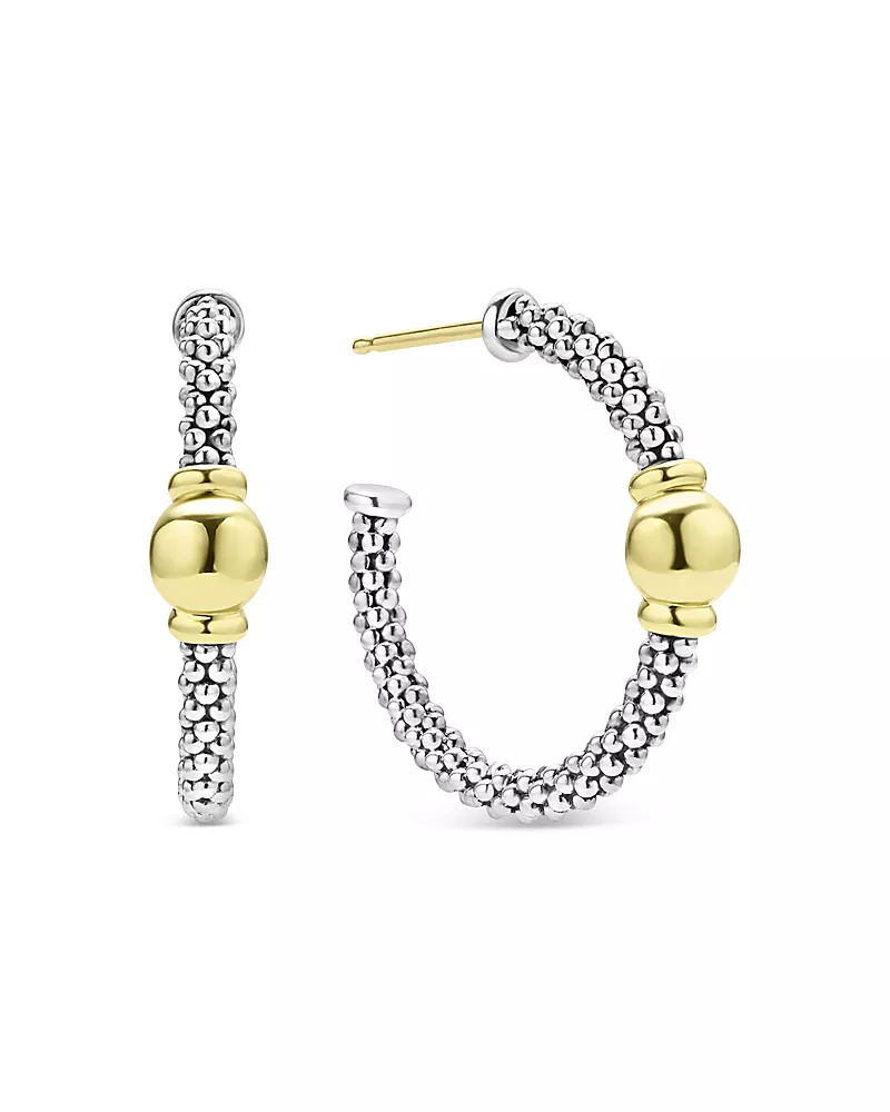 Lagos 18K Yellow Gold & Sterling Silver Signature Caviar Station Hoop Earrings