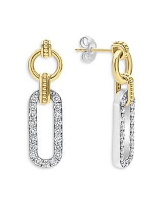 18K Yellow Gold & Sterling Silver Signature Caviar Diamond Link Drop Earrings