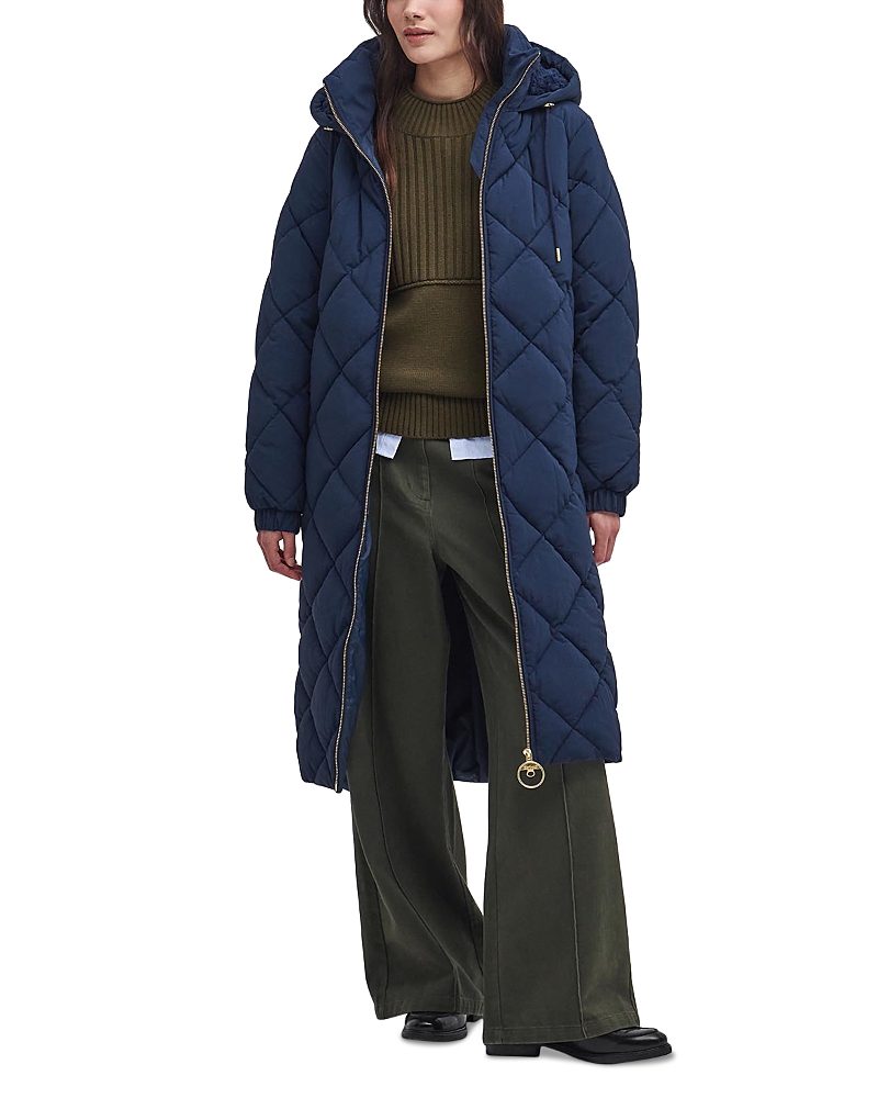 Barbour Kirkton Longline Puffer Coat In Navy/classic