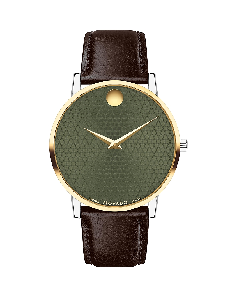 Movado Men's Museum Classic Swiss Quartz Brown Leather Watch 40mm In Green/brown
