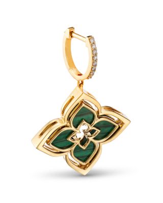 18K Yellow Gold Venetian Princess Pirouette Malachite & Diamond Reversible Flower Drop Earrings