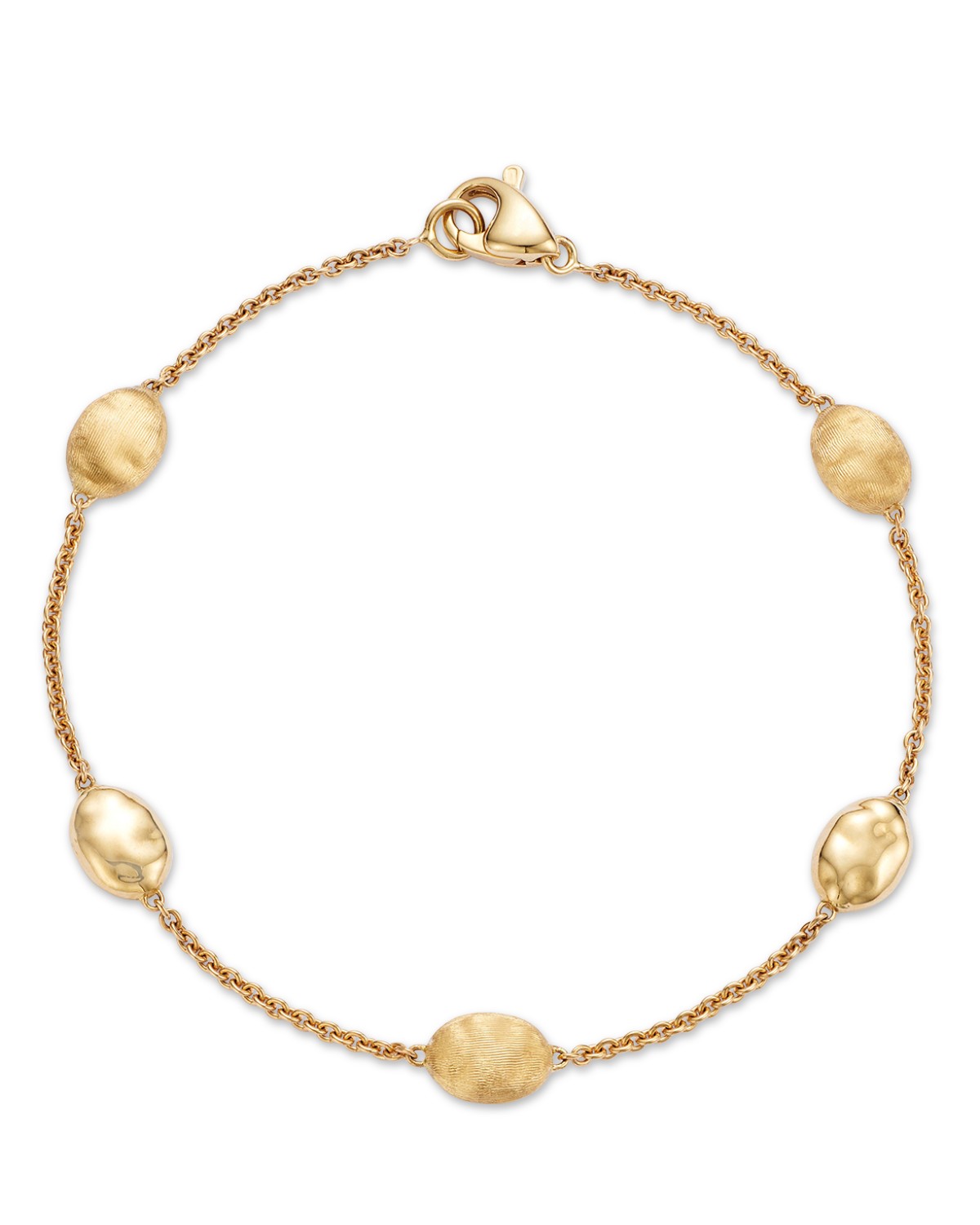 18K Yellow Gold Siviglia Polished & Textured Hammered Station Link Bracelet