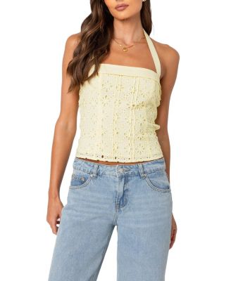 Side Button Eyelet Halter Top