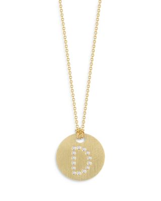 Roberto Coin - 18K Yellow Gold Tiny Treasures Diamond Initial D Disc Pendant Necklace, 16-18"