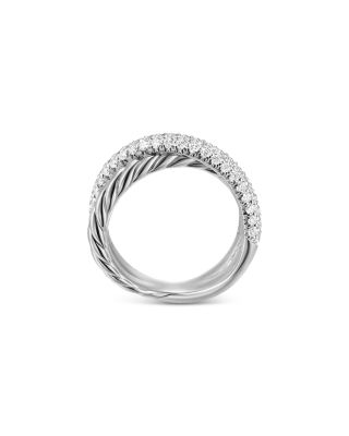 Crossover Two Row Ring in Sterling Silver with Diamonds, 7.5mm