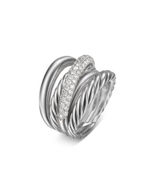 Crossover Five Row Ring in Sterling Silver with Diamonds, 17.5mm