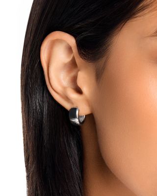 Polished Wide Huggie Hoop Earrings in Sterling Silver