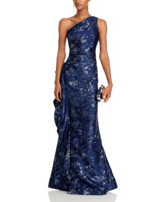 Metallic Jacquard One-Shoulder Gown