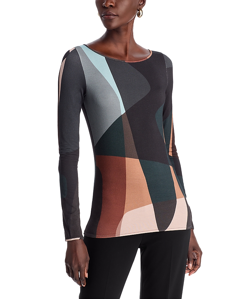 Majestic Soft Touch Camo Boat Neck Top In Melange