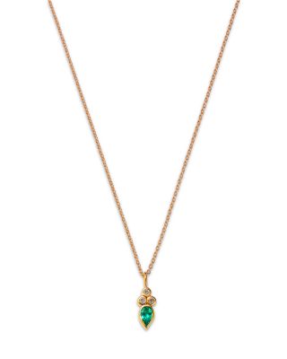 Moon & Meadow - 14K Yellow Gold Italy Emerald & White Topaz Bezel Pendant Necklace, 16-18" - Exclusive