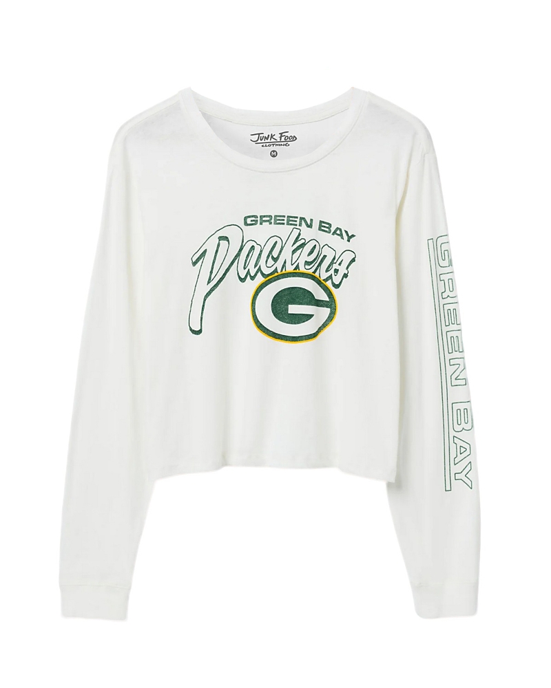 Junk Food Clothing Women's Nfl Green Bay Packers Touchdown Long Sleeve Cropped Tee