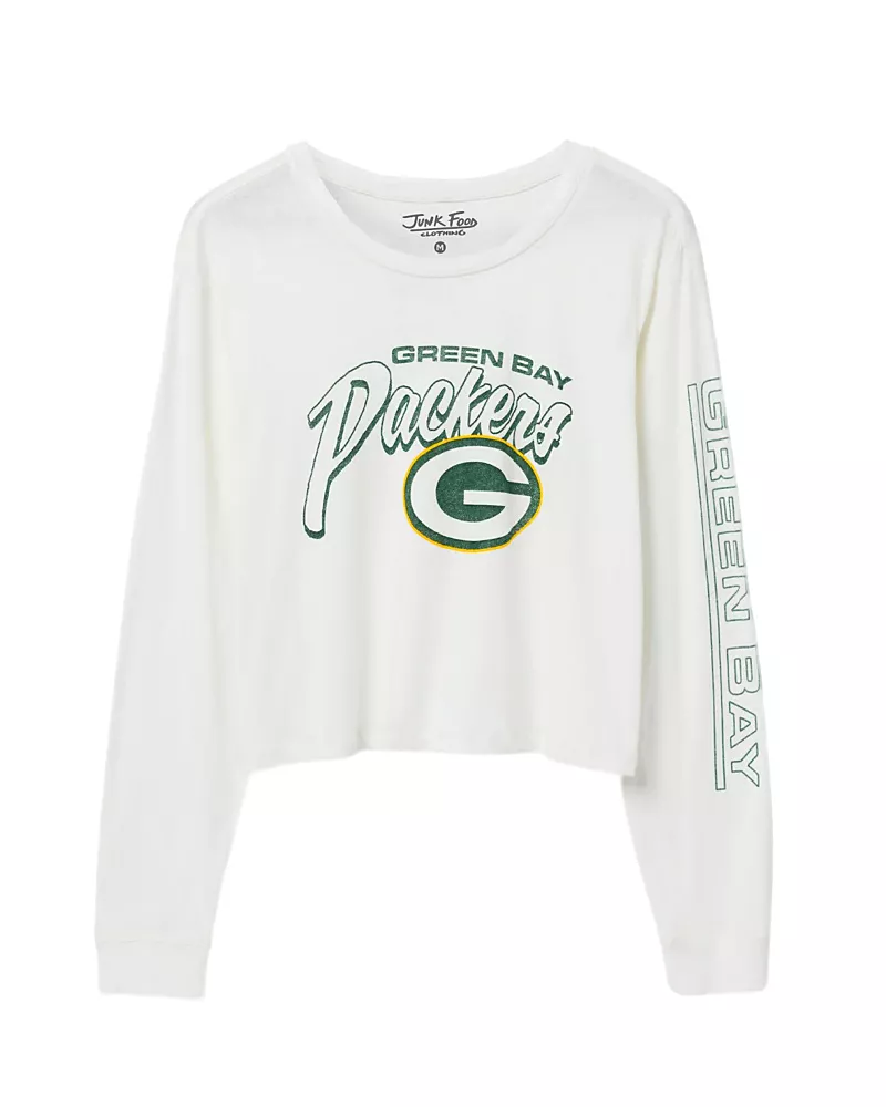 Junk Food Clothing Women's Nfl Green Bay Packers Touchdown Long Sleeve Cropped Tee