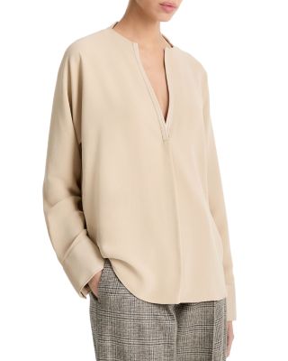 Vince - Faux Leather Trim Blouse