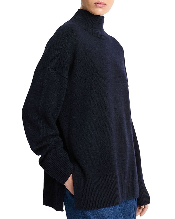 Striped Turtleneck Dropped Shoulder Sweater
