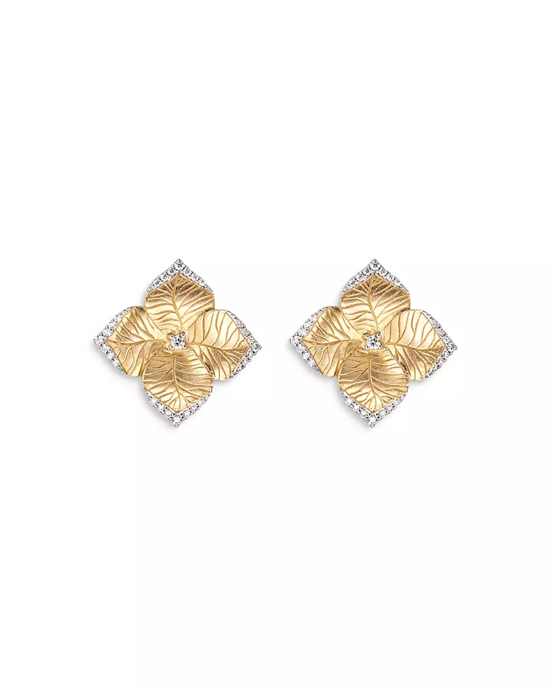 Piranesi 18K Yellow Gold Large Oro Fiore Earrings with Diamonds, 0.42 tcw