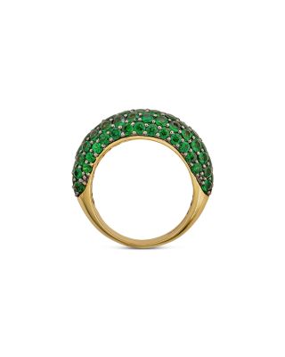 18K Yellow Gold Small Dome Ring with Green Tsavorite Garnets, 3.09 tcw