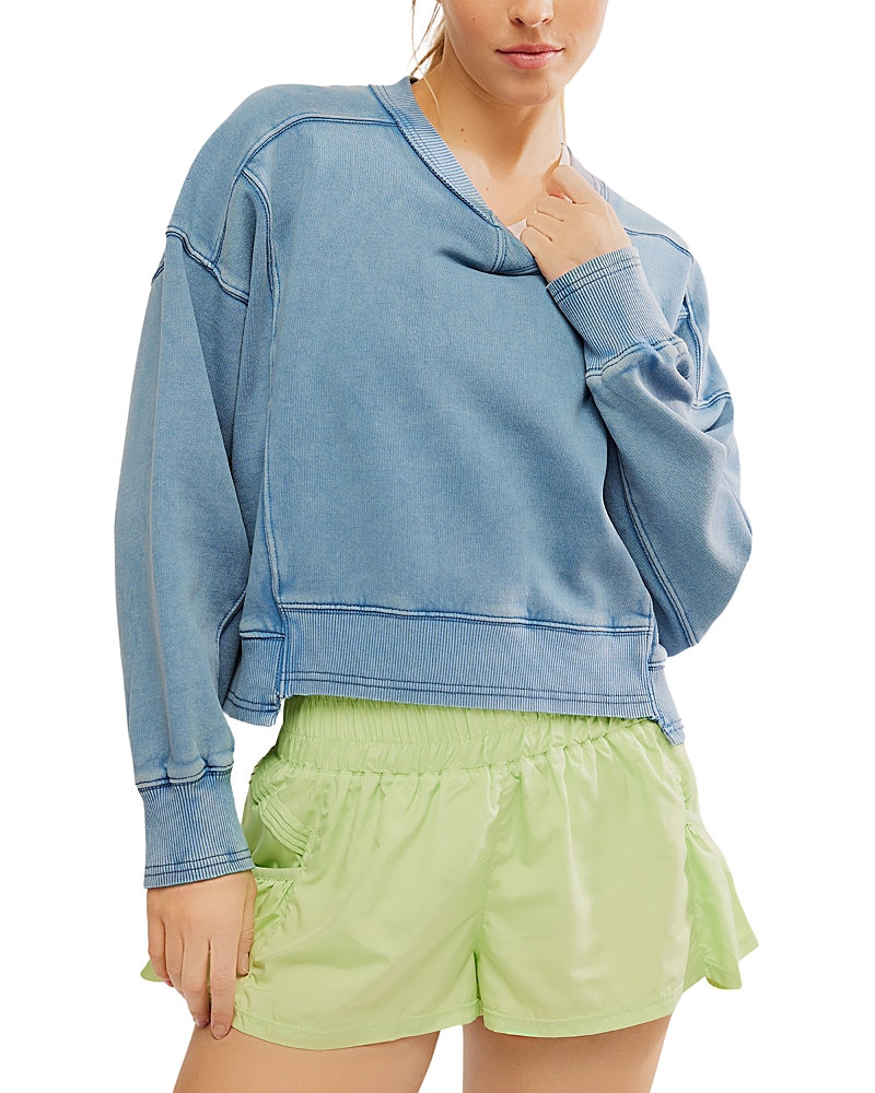 Shop Free People Cotton Blend Intercept Pullover In Blue Grey