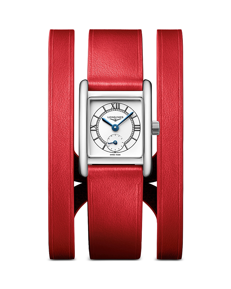 Longines Women's Swiss Mini Dolcevita Red Three-row Leather Strap Watch 29mm In Silver/red