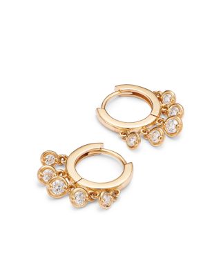 14K Yellow Gold Lab Grown Diamond Dangle Petite Huggie Hoop Earrings