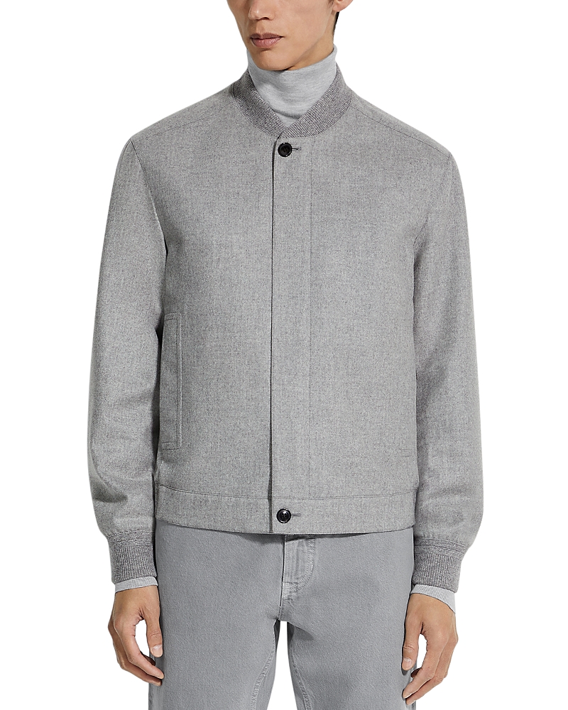 Zegna Men's Cashmere Concealed-zip Blouson Jacket In Grey Mélange