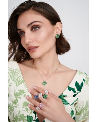 18K White Gold Double Fiore Ring with Blue Sapphire and Diamonds