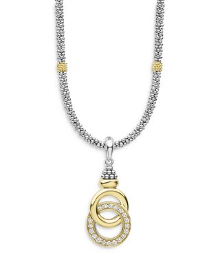 18K Yellow Gold & Sterling Silver Diamond Interlocking Ring Pendant Necklace, 18"