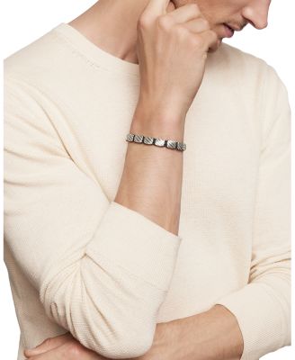 Men's Sculpted Cable Woven Tile Bracelet with Sterling Silver and Black Nylon, 8.5mm