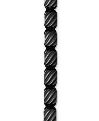 Men's Sculpted Cable Woven Tile Bracelet in Black Titanium with Sterling Silver and Black Nylon, 8.5mm