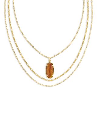 Elle Bamboo Frame Gemstone Pendant Convertible Layered Necklace, 27.5"-30.5" 
