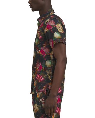 Gold Finch Floral Pattern Short Sleeve Button Down Shirt