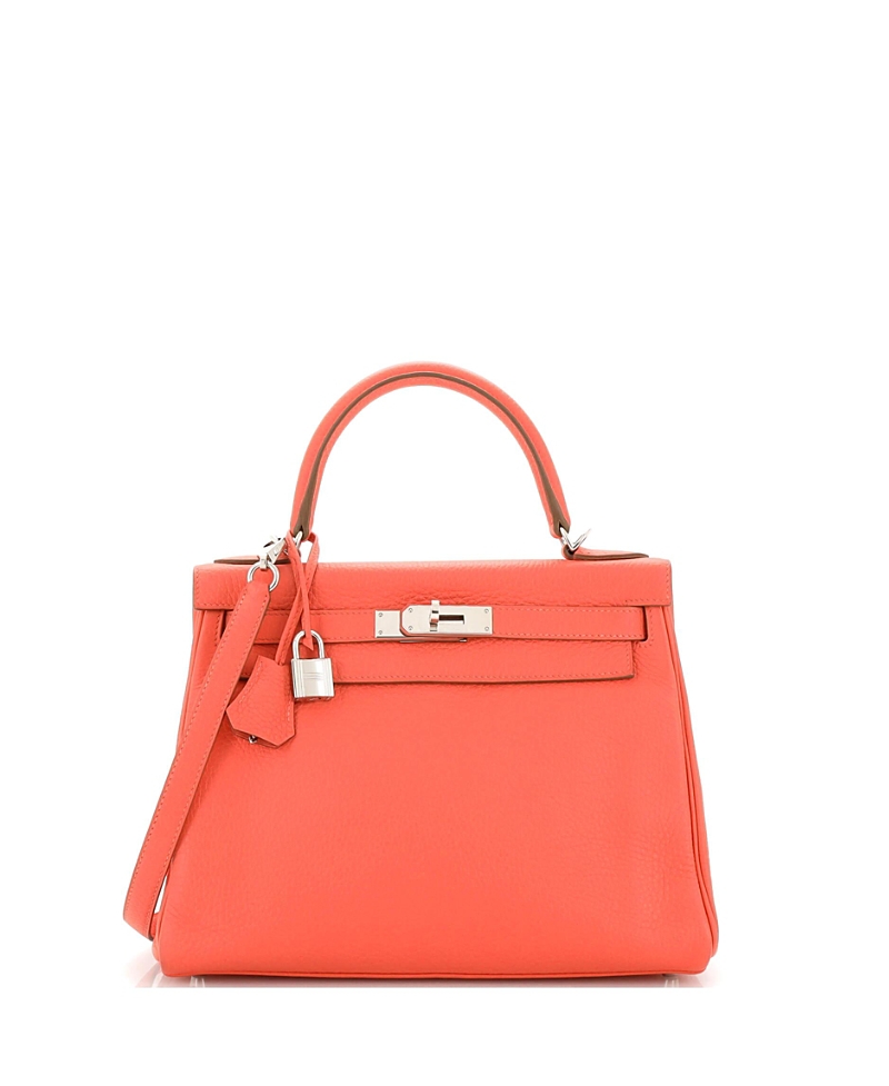 Pre-Owned Hermes Kelly 28 Handbag Red Clemence with Palladium Hardware