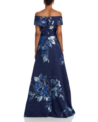 Off-the-Shoulder Metallic Floral Jacquard Gown