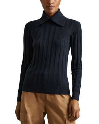 REISS - Winter Ribbed Collar Long Sleeve Top