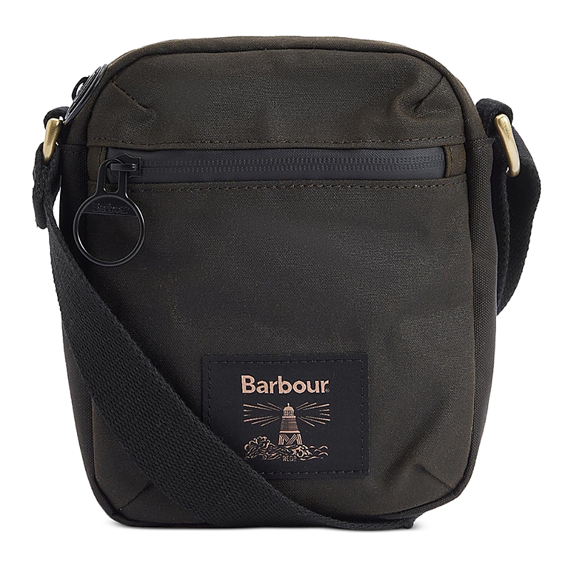 Barbour Field Waxed Crossbody Bag In Olive/black