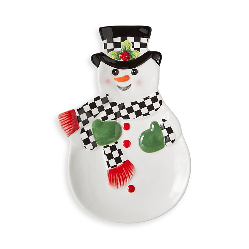 Spode Christmas Tree Black And White Snowman Dish In Green