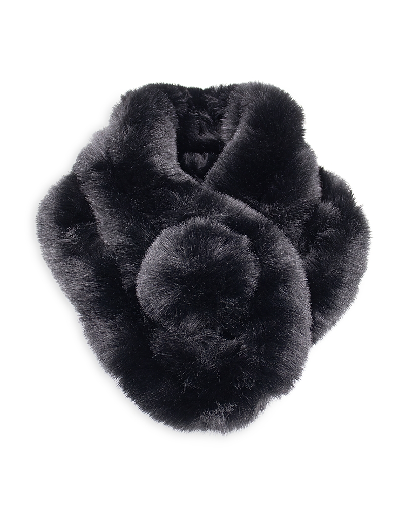 Surell Faux Fur Pompom Scarf In Black